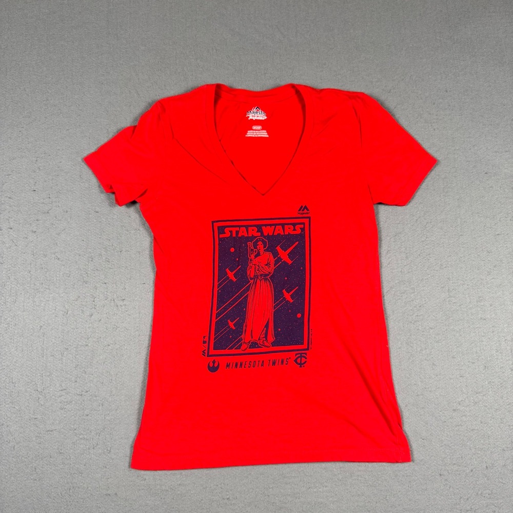 Majestic Star Wars Minnesota Twins Shirt Womens Small Red V-Neck Princess Leia S
